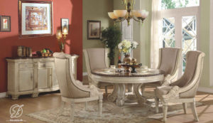 Set Meja Makan Bundar Duco Ukir Angsa