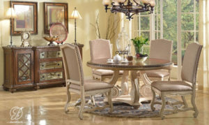 Set Meja Makan Bundar Duco Ukir Itali