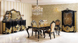 Set Meja Makan Klasik Ukir Black Waldorf
