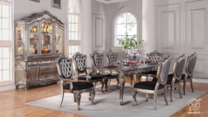 Set Meja Makan Klasik Ukir Victorian Silver