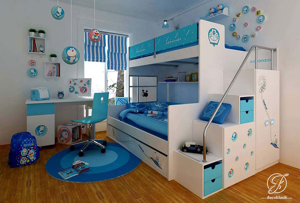 Jual Set Tempat Tidur Anak Tingkat Minimalis Doraemon Furniture Duco Klasik