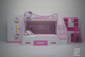 Set Tempat Tidur Anak Tingkat Minimalis Hello Kitty