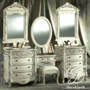 Meja Rias Ukir Racoco Triple Mirror Modern