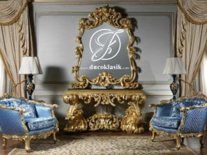 Set Meja Console Mewah Ukir Italia Klasik