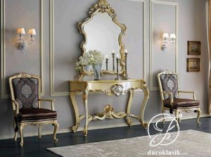 Set Meja Console Ukir Italy Duco Gold
