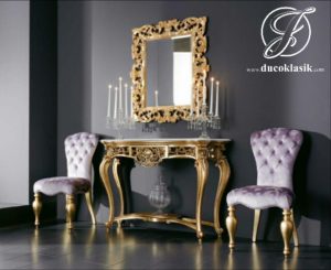 Set Meja Console Ukir Klasik Pigura Emas