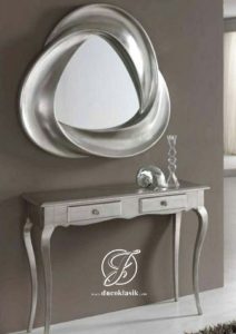 Set Meja Konsol Cermin Oval Minimalis Duco Silver