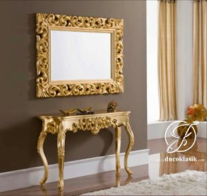 Set Meja Konsol Cermin Ukir Emas Mewah