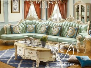 Set Ruang Tamu Sudut Mewah Sofa Ukir Klasik