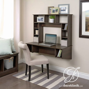 Meja Komputer Minimalis Gantung Dinding Natural Kayu