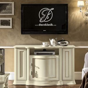 Meja TV Minimalis Lengkung Ukir Mewah