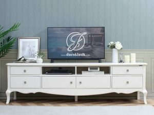 Meja TV Minimalis Putih Klasik Cat Duco