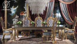 Set Meja Makan Ukir Klasik Royal Gold Terbaru