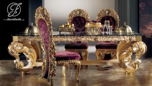 Set Meja Makan Ukir Mewah Gold Royal Classic