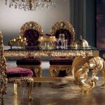 Set Meja Makan Ukir Mewah Gold Royal Classic